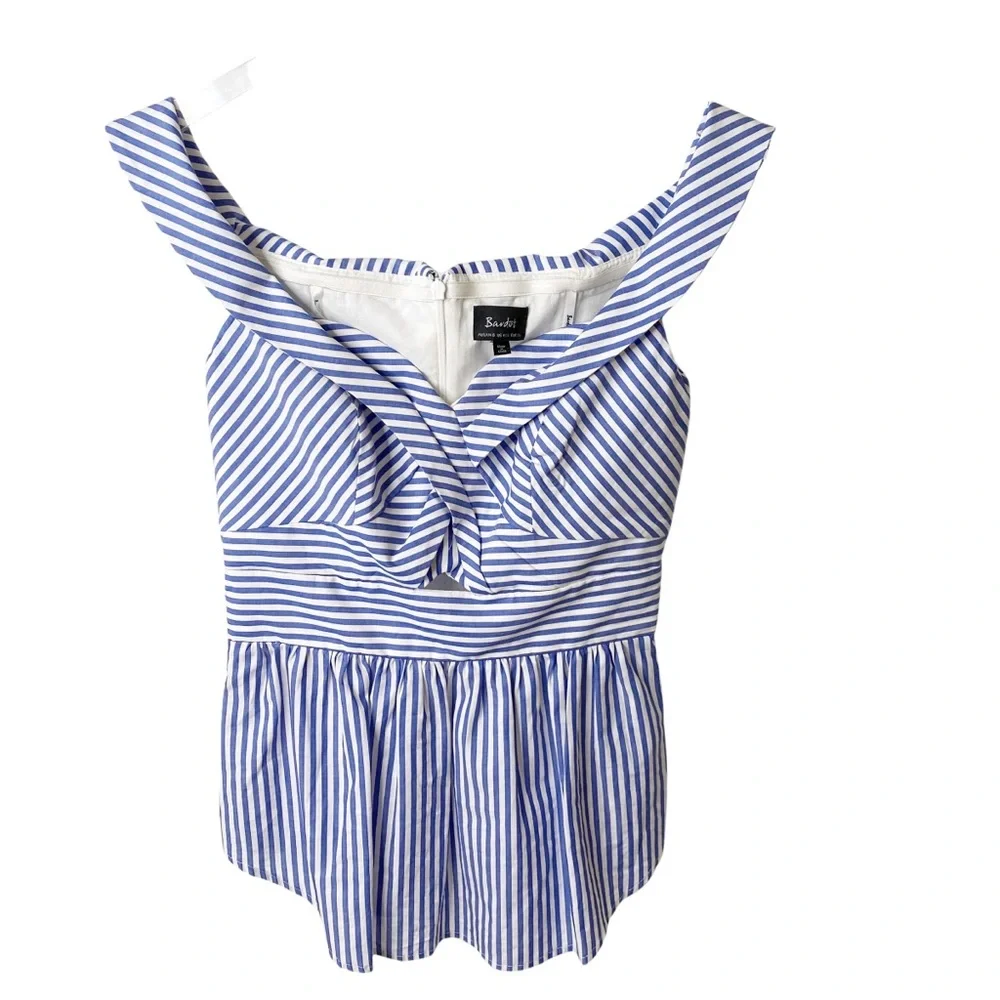 Bardot Blue & White Striped Peplum Top Size 4/XS - Picture 2 of 7